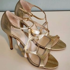 Michael Kors Gold Leather Snakeskin Leather Strappy Heels
